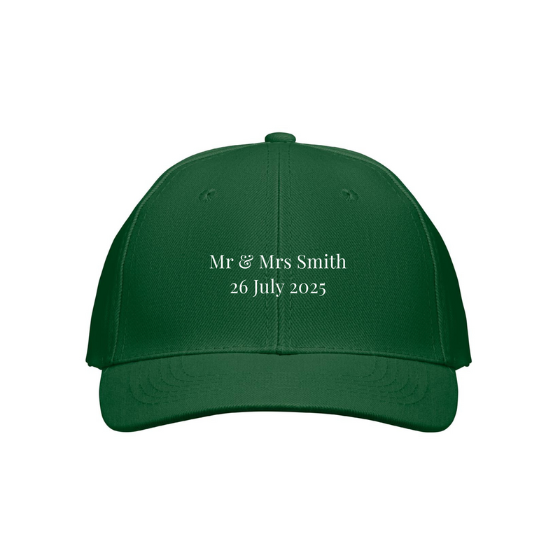 Personalised Wedding Guest Cap – Custom Embroidered Hat for Mallorca Events