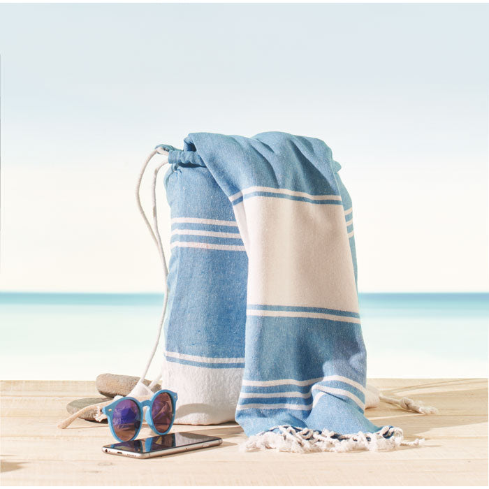 Hammam Beach Towel with Drawstring Bag – Recycled Cotton Blend