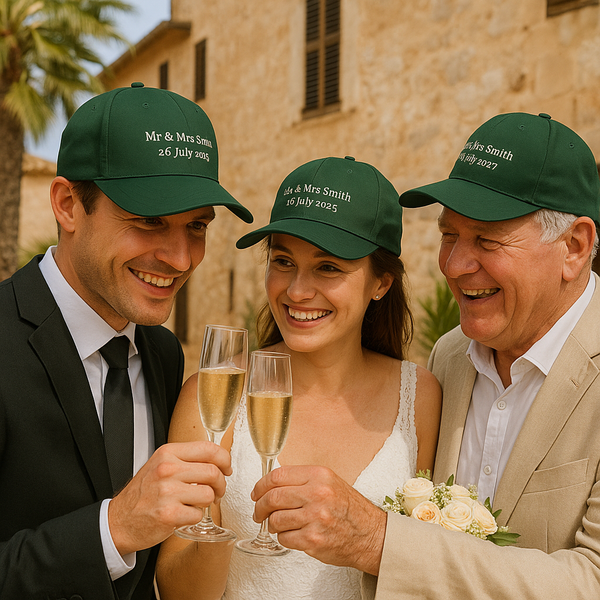 Personalised Wedding Guest Cap – Custom Embroidered Hat for Mallorca Events